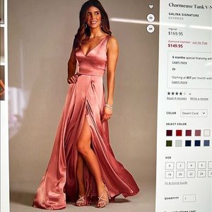 David’s Bridal Galina Signature Charmeuse tank v-neck bridesmaids dress